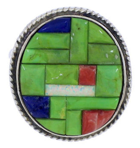 Multicolor Southwest Genuine Sterling Silver Ring Size 7-3/4 JX38283